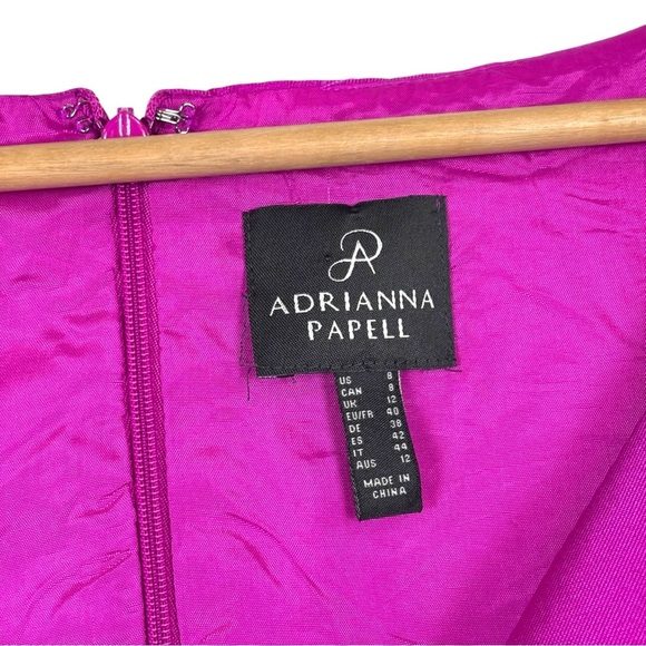 ADRIANNA PAPELL PINK LATTICE LACE TRIM A LINE SLEEVELESS MIDI COCKTAIL DRESS - Picture 13 of 15